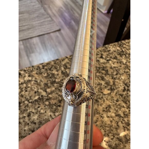 Poison Ring Sterling Silver 925 Garnet Gemstone Intricate Filigree Design Gift - Picture 16 of 16